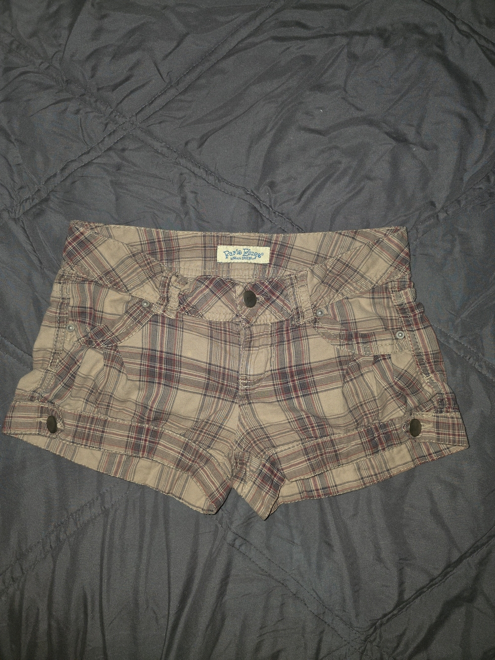 Paris Blues Tan and Burgundy Plaid Women's Shorts